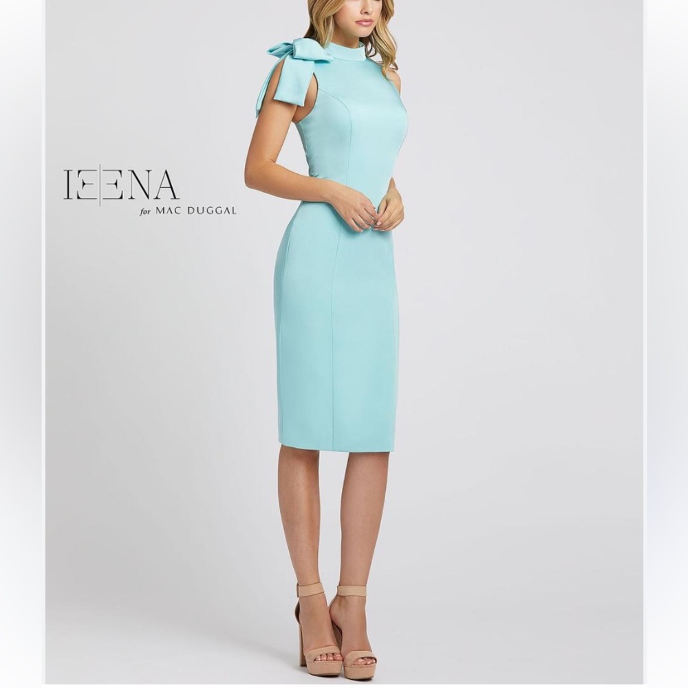 Mint Sheath Dress with Bow Shoulder